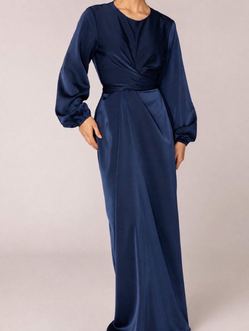 Veiled Collection Alessandra Tie Waist Satin Maxi Dress - Deep Blue XL